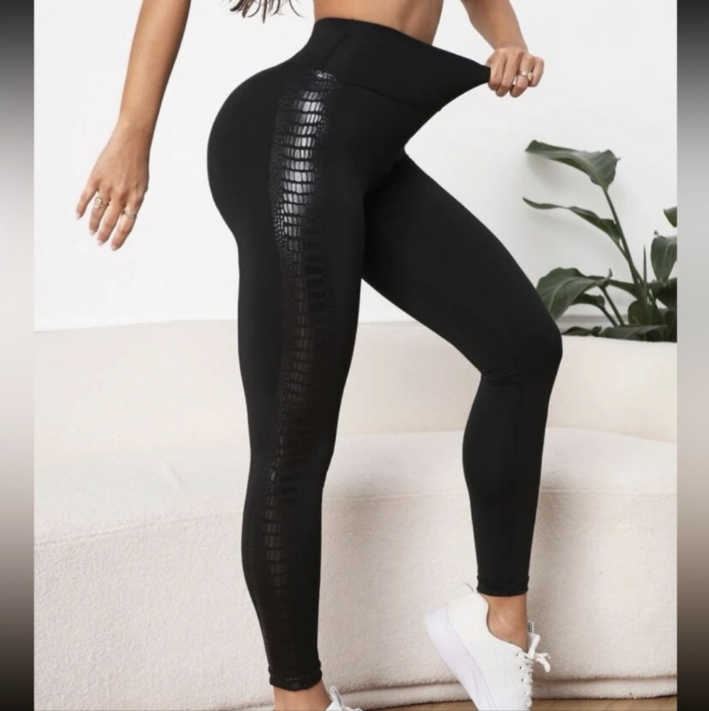 Snake Skin Print Yoga Trendy Seamless Wide Waistband Sports Leggings